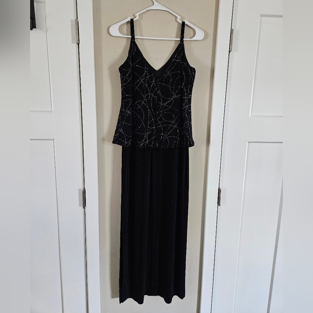 Vintage en francais by huey waltzer 10 petite black gown event dress Glittery